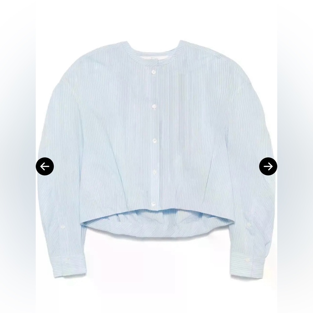 TELA Italian Brand Pinstriped Shirt White Blue Size XS Cotton Blend Cropped